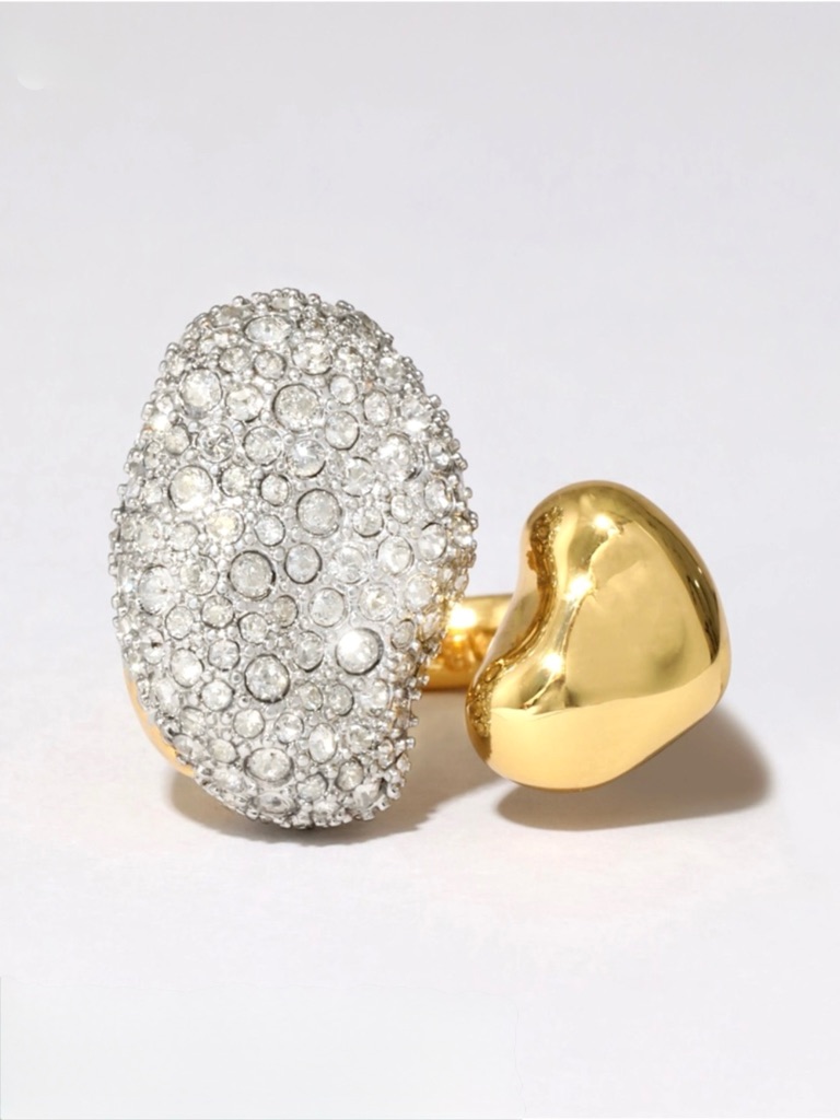 Alexis Bittar Solanales Crystal Pebble Ring 8.5 Adjustable Open Heart My06 Jl09